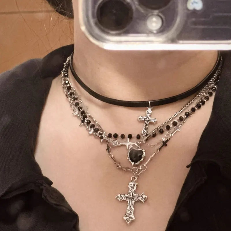 Women Men Lovers Vintage Multi Layer Bead Necklaces Gothic Punk