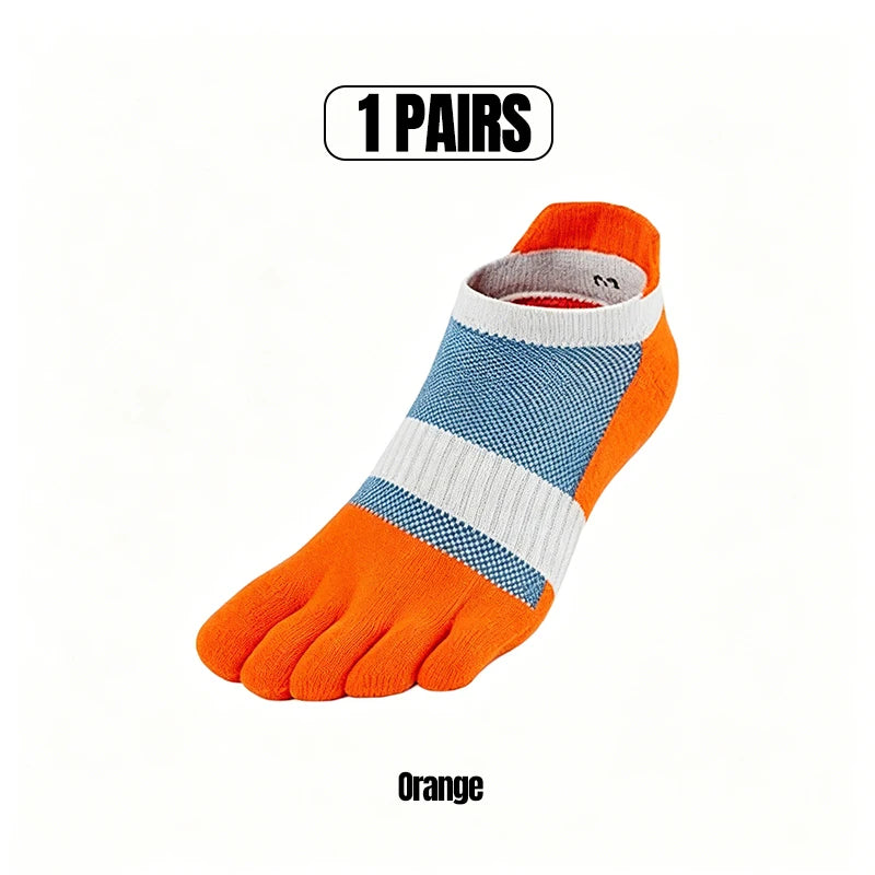 1/5 Pairs Men's Mesh Toe Socks Color Block Striped Low Cut Five Finger Running Sport Socks Breathable Anti-Bacterial Toe Socks
