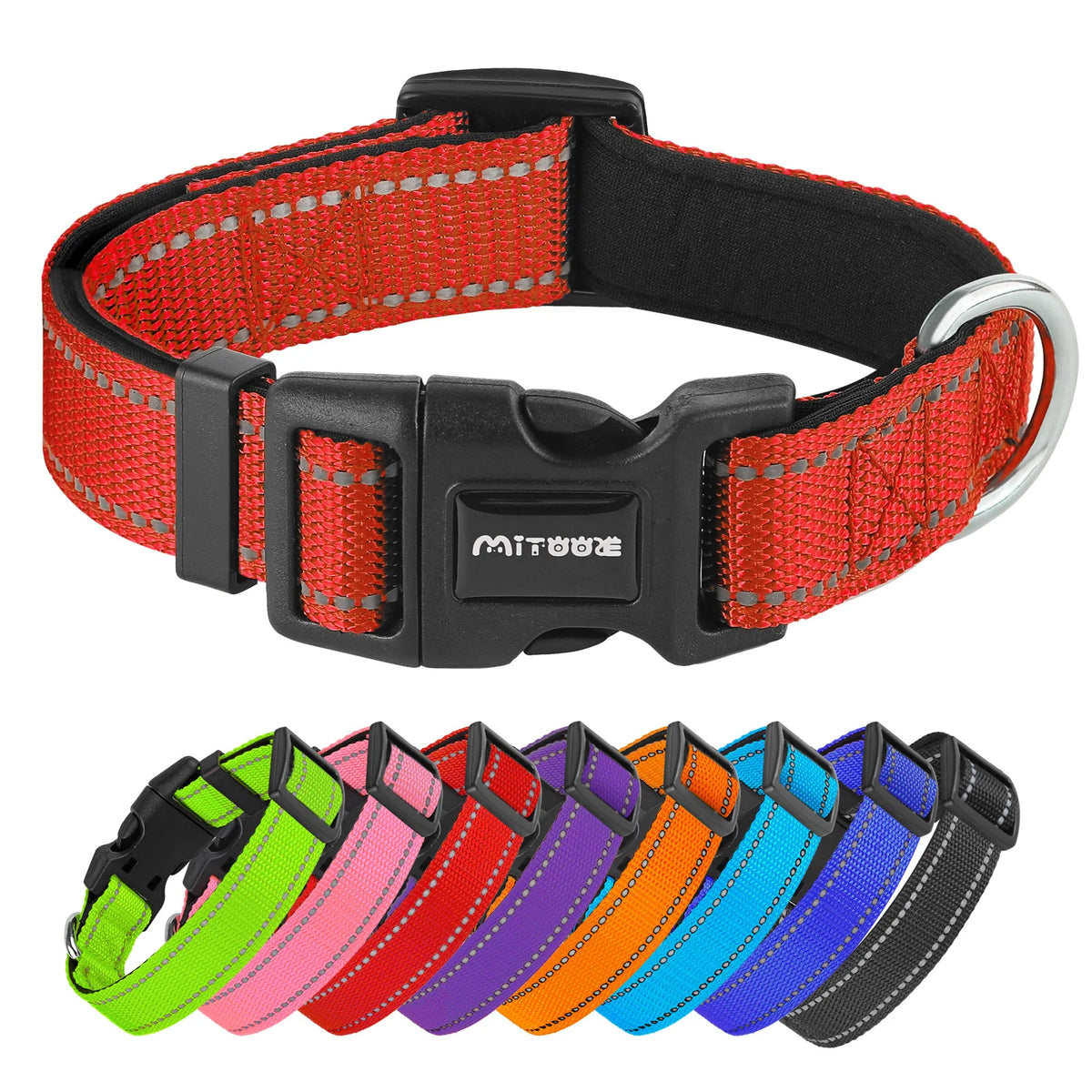 Reflective Adjustable Padded Dog Collar Soft Breathable Pet Neck
