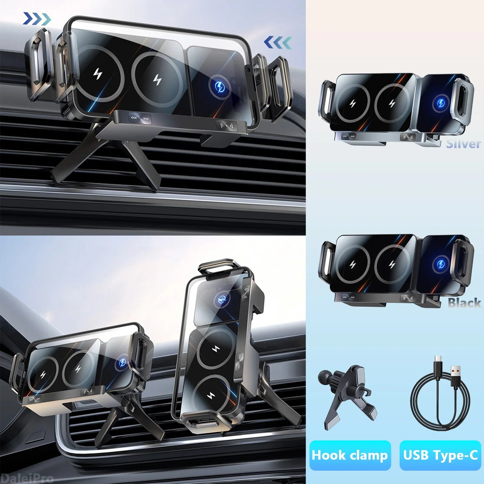 Foldable Phone Car Wireless Charger Mount Electric Clamping Rotation Universal Phone Holder For Galaxy Z Fold iPhone Xiaomi Pad