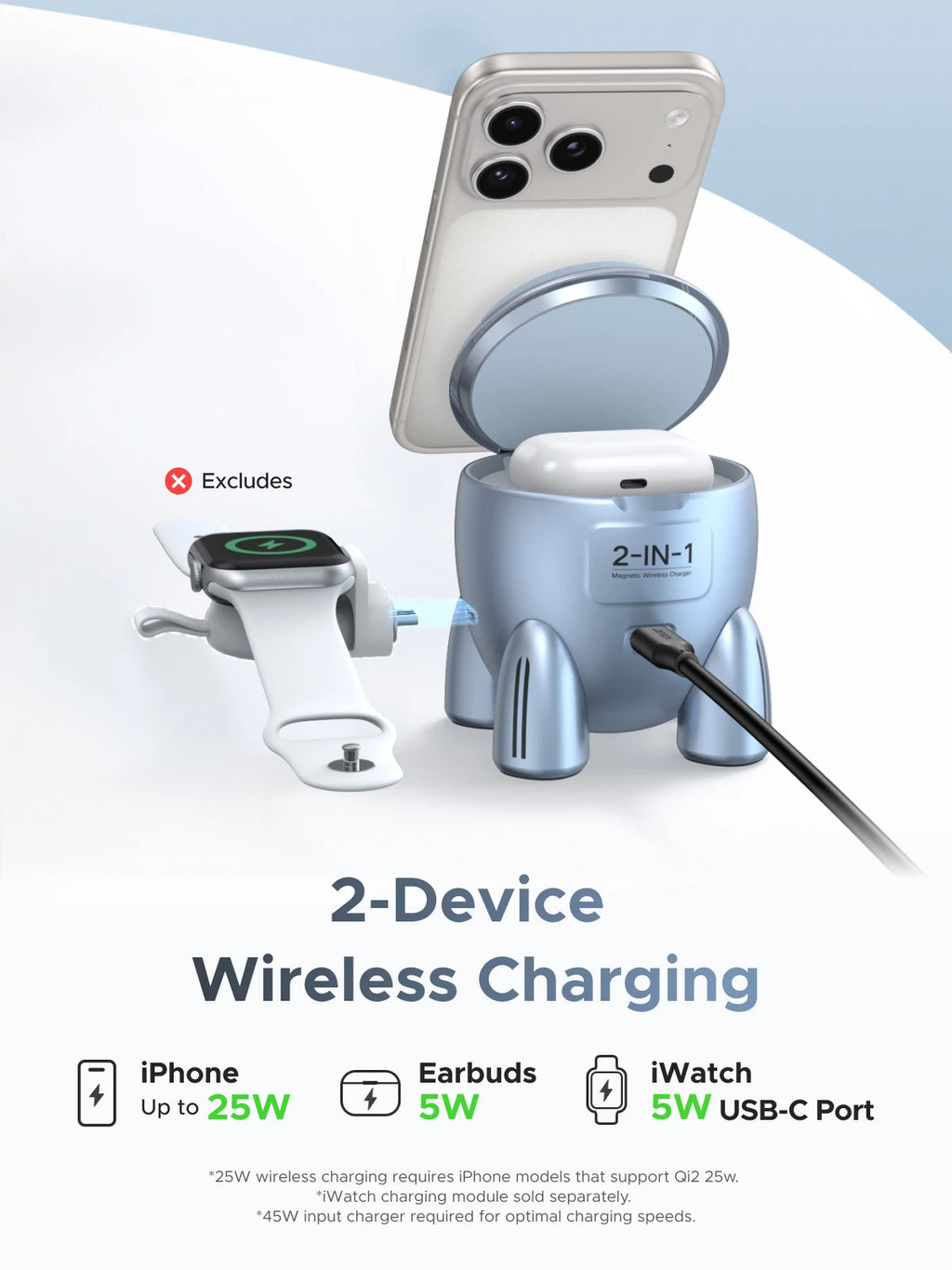 UGREEN Magflow Qi2.2 25W Magnetic Wireless Charger 2 in 1 Innovative Rocket -Style For iPhone 17 16 Pro Max Fast Charging