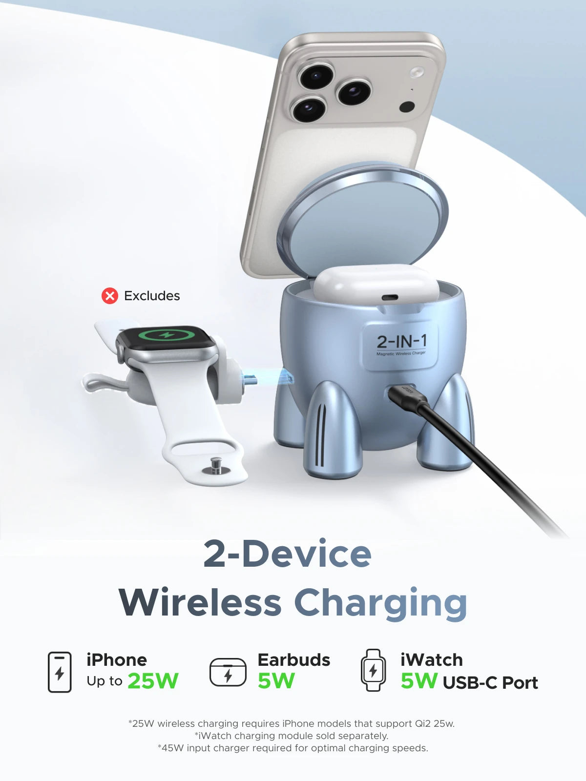 UGREEN Magflow Qi2.2 25W Magnetic Wireless Charger 2 in 1 Innovative Rocket -Style For iPhone 17 16 Pro Max Fast Charging