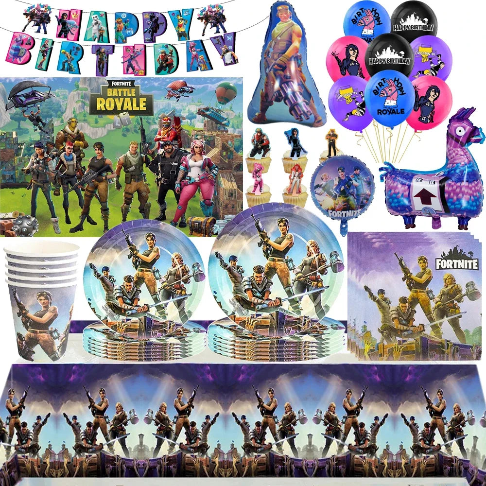 Fortnite Balloons Shooting Game Ballons Boy Girl Happy Birthday Banner Party Decoration Alpaca Llama Tableware Cake Topper Toy