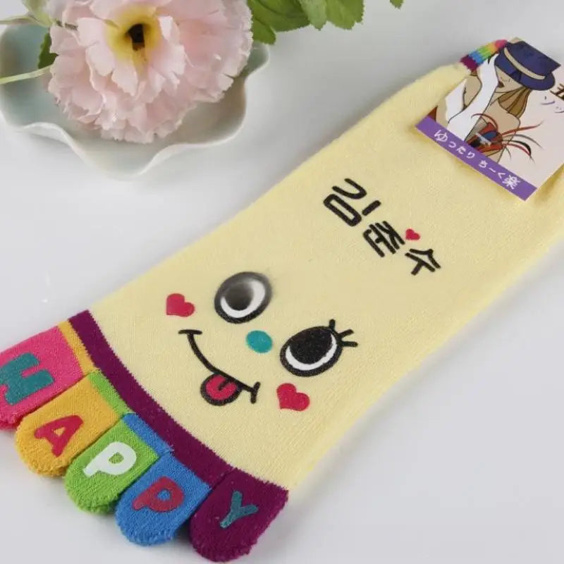 NEW Cute Cartoon Five-toed Crew Finger Socks, Breathable Short Cotton Socks for Casual Wear, Novelty Toe Socks with Funny Design