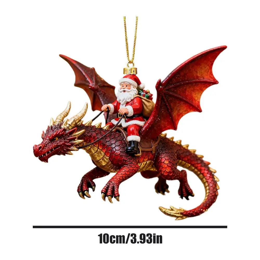 Santa Ornaments 2D Santa Riding a Flying Dragon Decor Christmas Tree Decorations for Christmas Holiday Home Party Wall Window