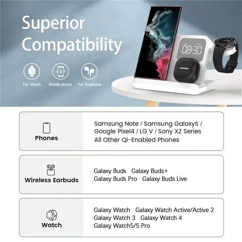 6 In 1 Wireless Charger Stand For iPhone Samsung S23 S22 Ultra Note Fold Galaxy Watch 5 4 Active Buds Fast Charging Dock Station