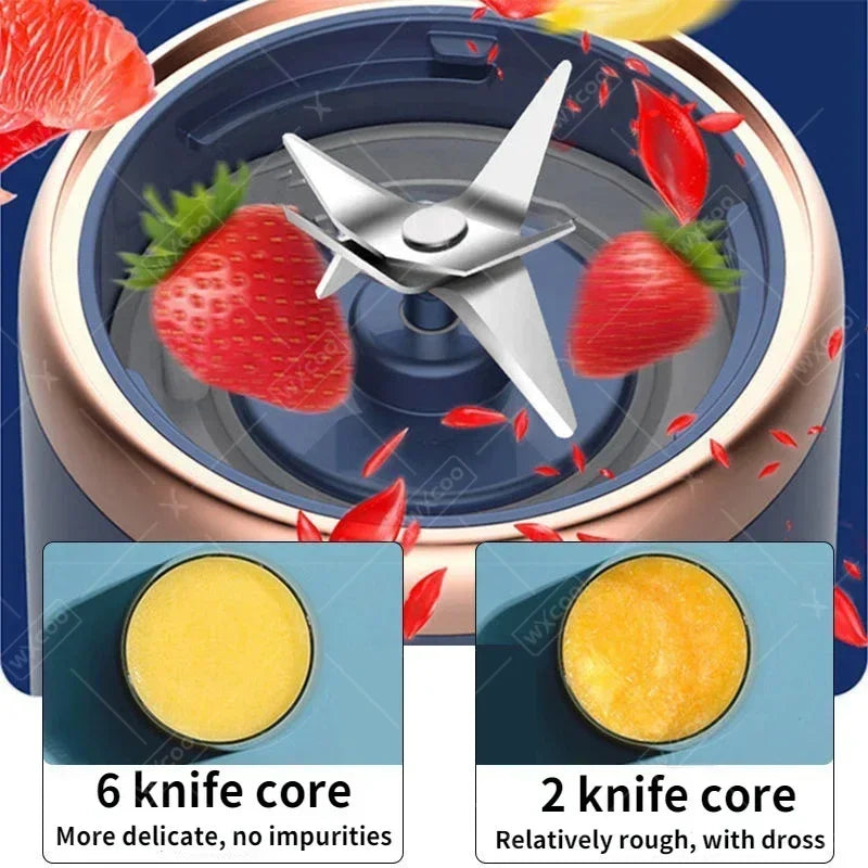 Juicer Cup Set Portable Mixer with 6 Blades Mixer Machine Automatic Smoothie Blender Lemon Orange Fruit Squeezer Travel