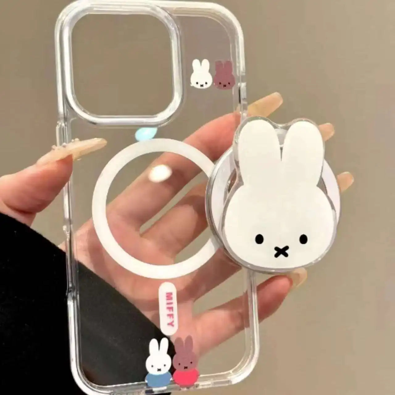 Kawaii Miffy Rabbit Magnetic Phone Stand Cartoon Telescopic Portable Stand Magnetic Mobile Phone Airbag Stand Girl Birthday Gift