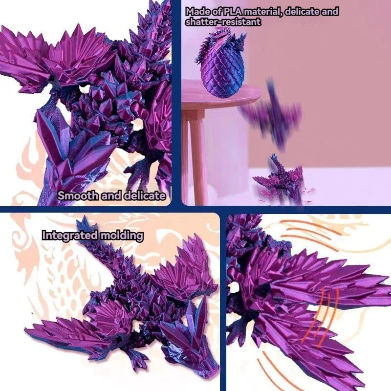 3D Printed Dragon Colorful Gem Dragon Figurines Movable Joint Rotatable Articulated Dragon Crafts Desktop Western Action Figure