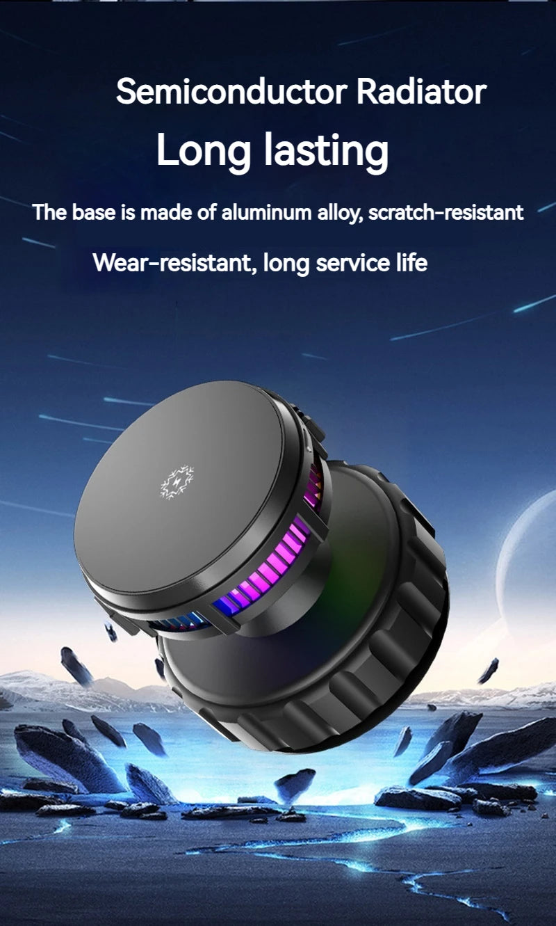 15W Car Magnetic Wireless Charger Phone Stand, Suction Cup with Semiconductor Cooling & Colorful Ambient Lights, 360° Rotatable
