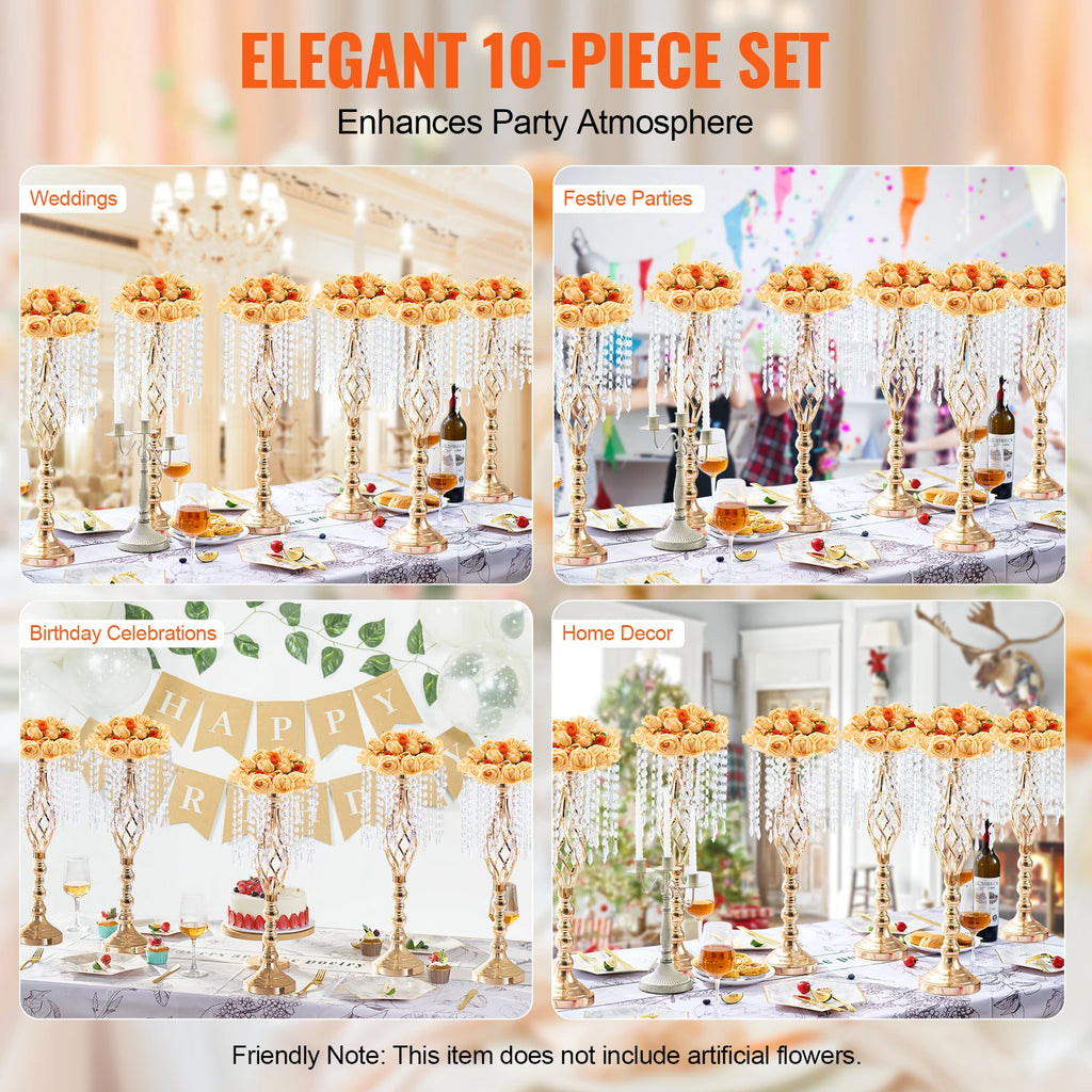 SucceBuy Tall Crystal Wedding Flower Stand Metal Wedding Centerpiece