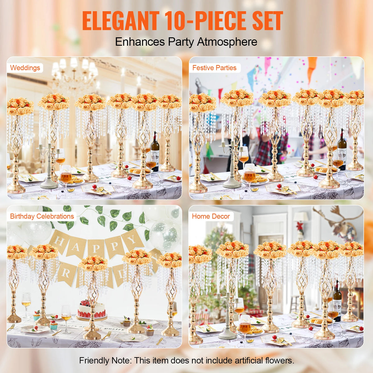 SucceBuy Tall Crystal Wedding Flower Stand Metal Wedding Centerpiece