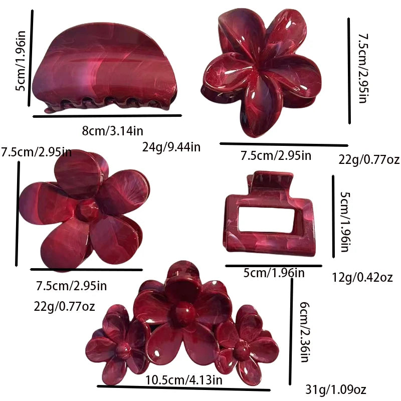 1/5pcs Exquisite Rose Red Hair Clip Eye-Catching Women's Hair Clip Shark Clip On The Back Of The Head Fashionable Retro Hairclip