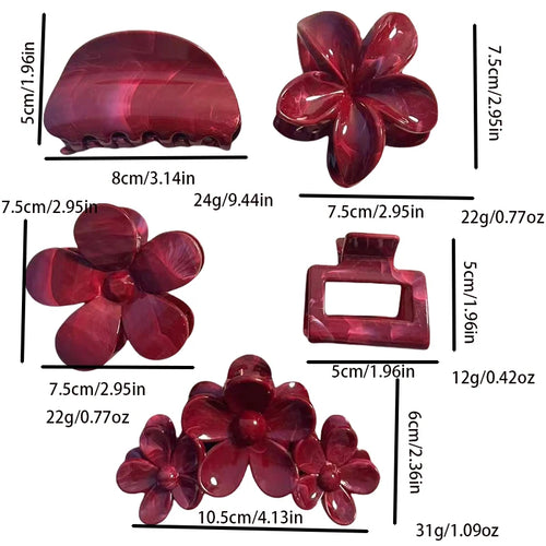 1/5pcs Exquisite Rose Red Hair Clip Eye-Catching Women's Hair Clip Shark Clip On The Back Of The Head Fashionable Retro Hairclip