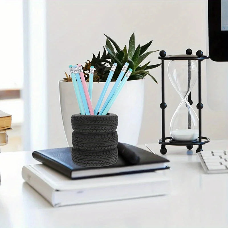 1pc Creative Tire Shaped Pen Holder School Stationery Supplies Pencil Holder Storage Bucket Unique Office Desk Organizer