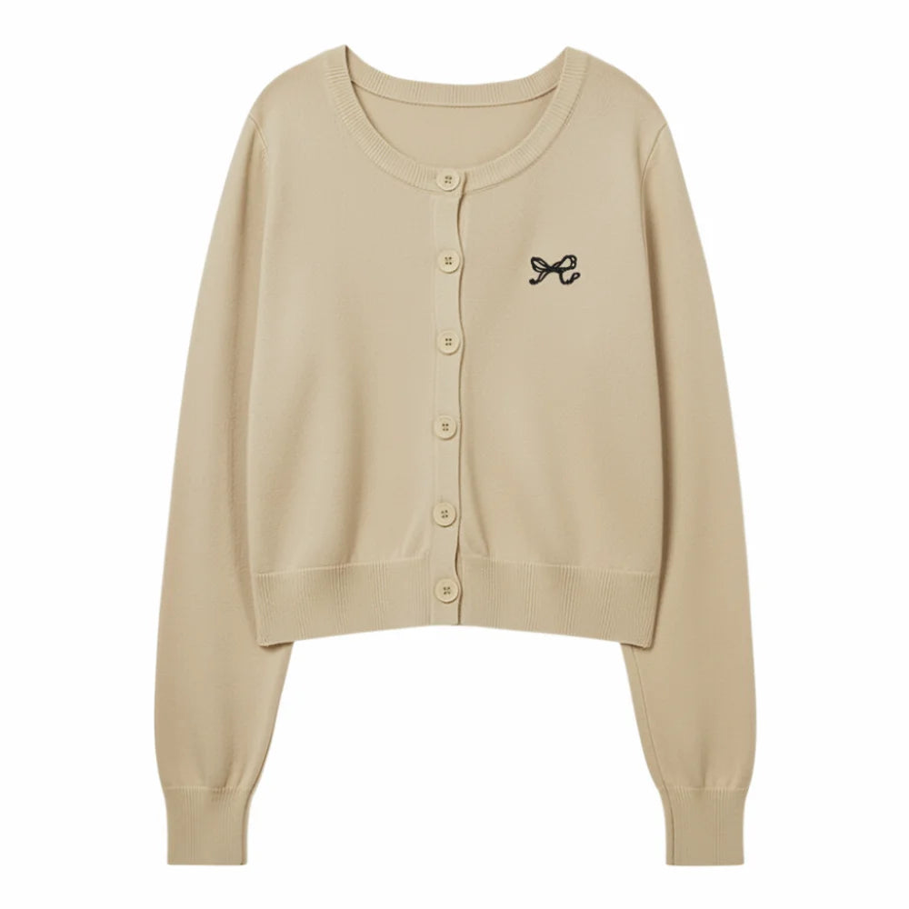 Solid Bowknot Crochet Sweaters Autumn Spring Long Sleeve Cardigans