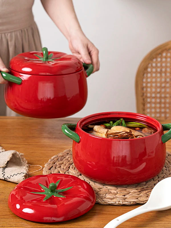 Double-Eared Ceramic Soup Bowl with Lid for Home Use Instant Noodles Bowl Lychee Noodles Special Utensils Student Dormitory