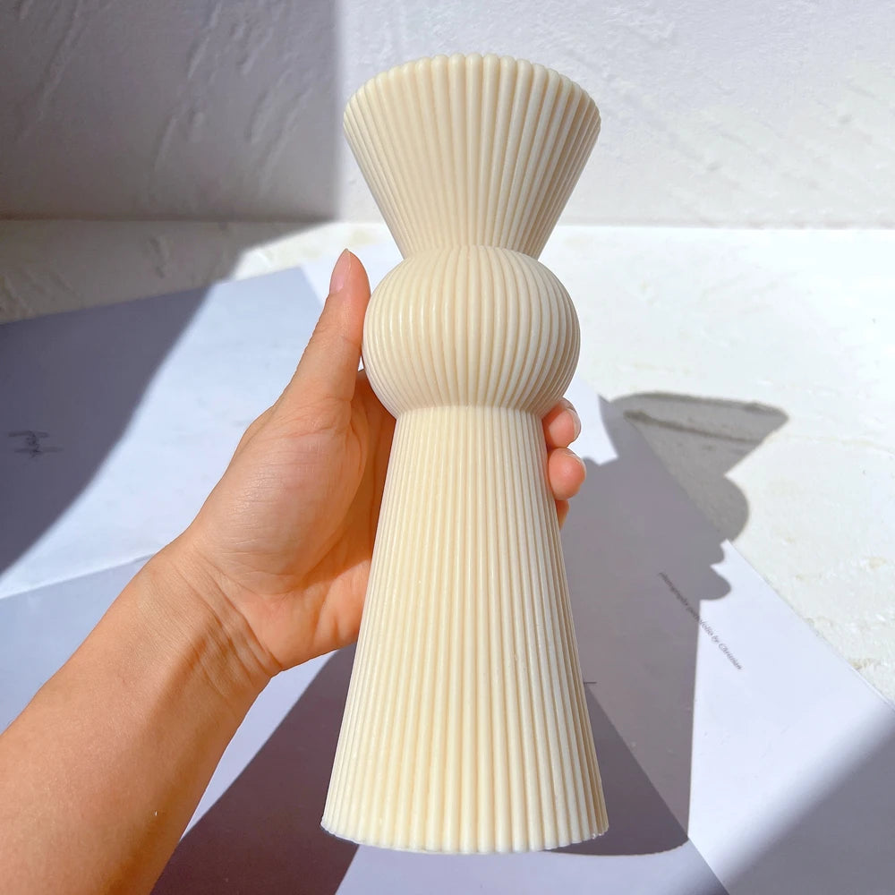 Roman Ribbed Pillar Candle Mold Cylindrical Aesthetic Silicone Mould Geometric Abstract Decorative Striped Soy Wax Mold