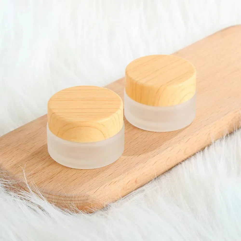 Durable Wood Grain Lid Frosted Glass Cream Jar Screw Cap Cosmetic Container Jar Cream Bottle Round Scrub Sub-bottling Skin Care