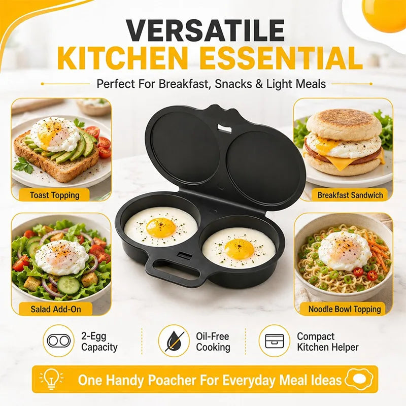 Microwave Egg Poacher Dual Cavity Breakfast Maker with Lid Handle