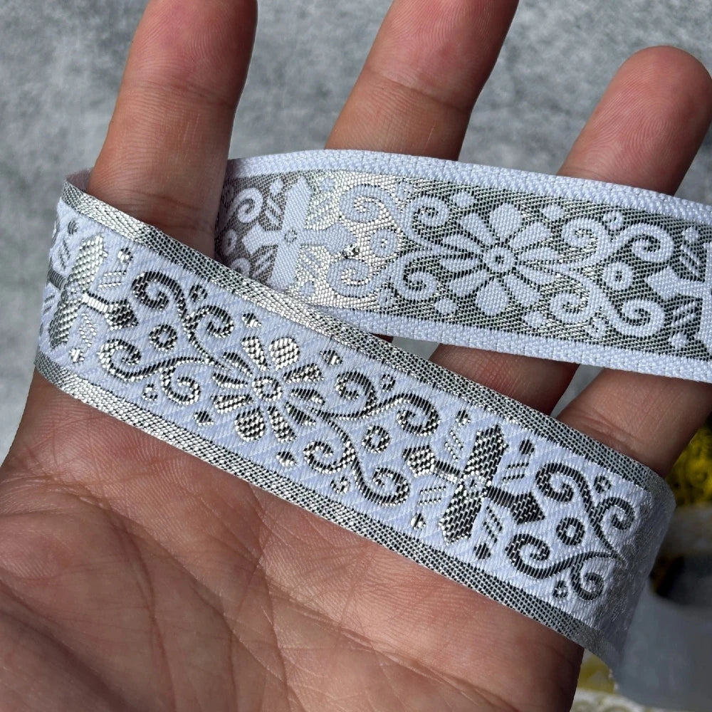 7 Meters 1 Inch 25MM Gold Color Silver Color Vintage Ethnic Embroidery Ribbon Boho Lace Trim DIY Clothes Bag Embroidereds Fabric