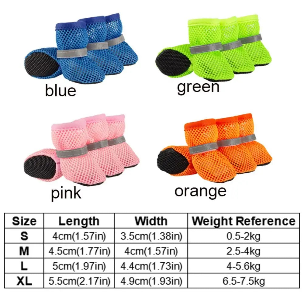 4pcs/set Fashion Breathable Dog Mesh Shoes Non-slip Reflective Dog Net Shoes Wear Resistant Hollow Out Dog Shoes Summer
