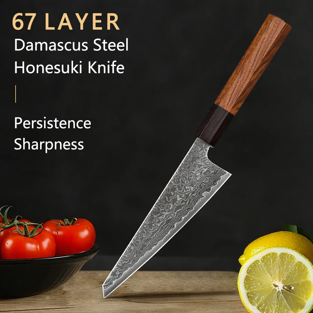 6" Japanese Honesuki Knife Hand Forged Damascus Steel Professional Kitchen Knives Chef Sharp Utility Boning Cooking Tools