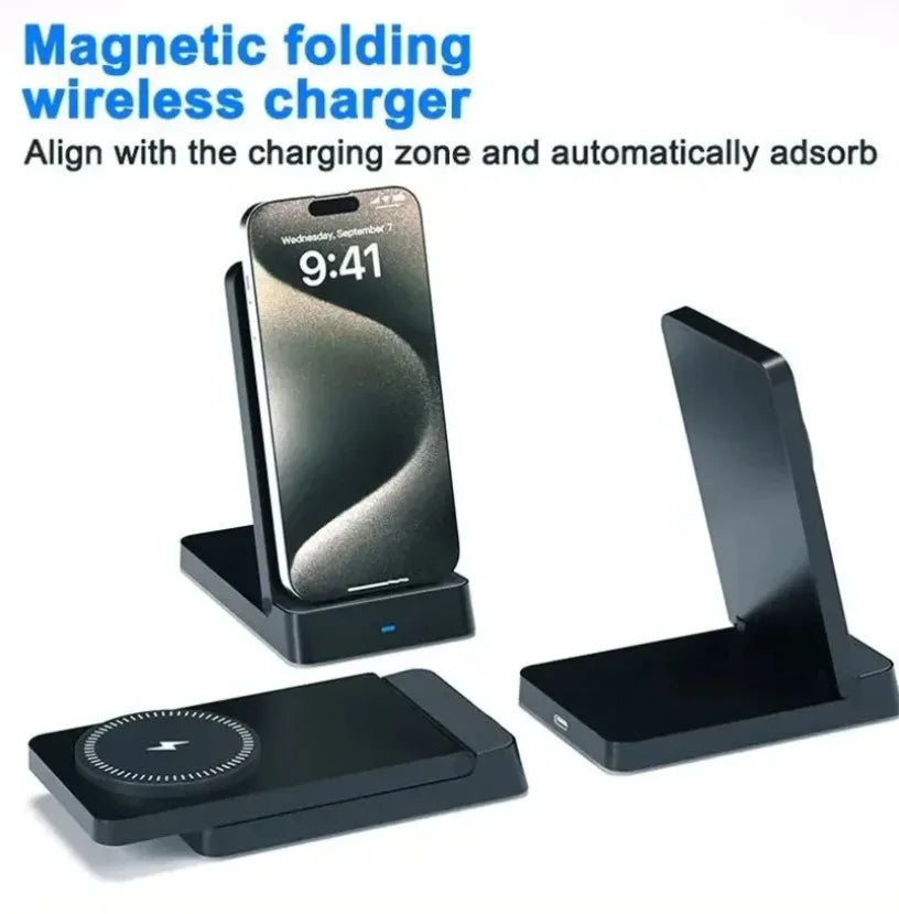 Magnetic Fast Charging Station 15W Wireless Charger Desktop Fold Smart Phone Holder Charge For Magsafe iPhone 16 15 14 13 12 Pro