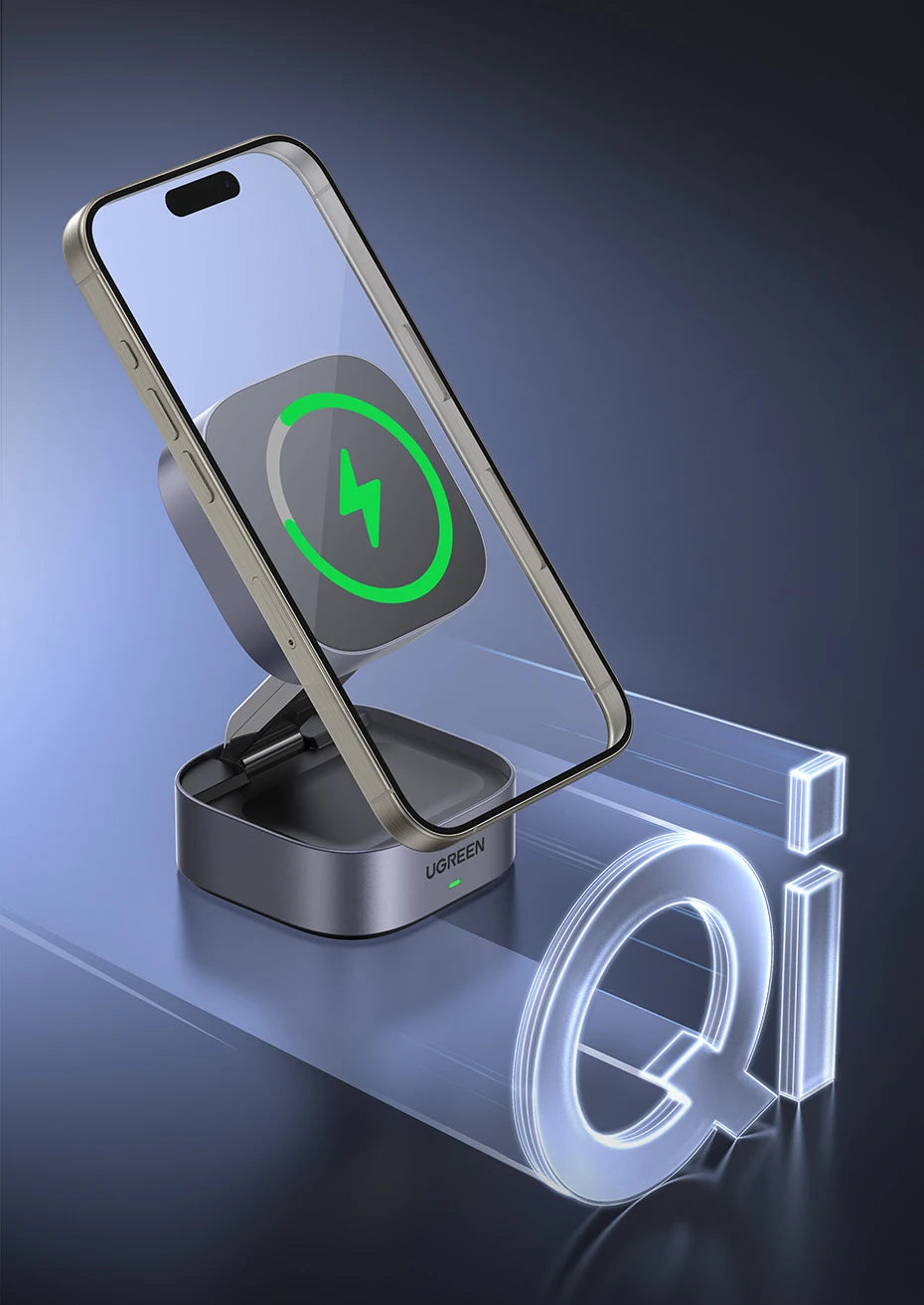 BR Sale UGREEN 15W Magnetic Wireless Charger 2-in-1 Charging Stand For iPhone 16 17 Pro Max/AirPods For Magsafe Fast Charger