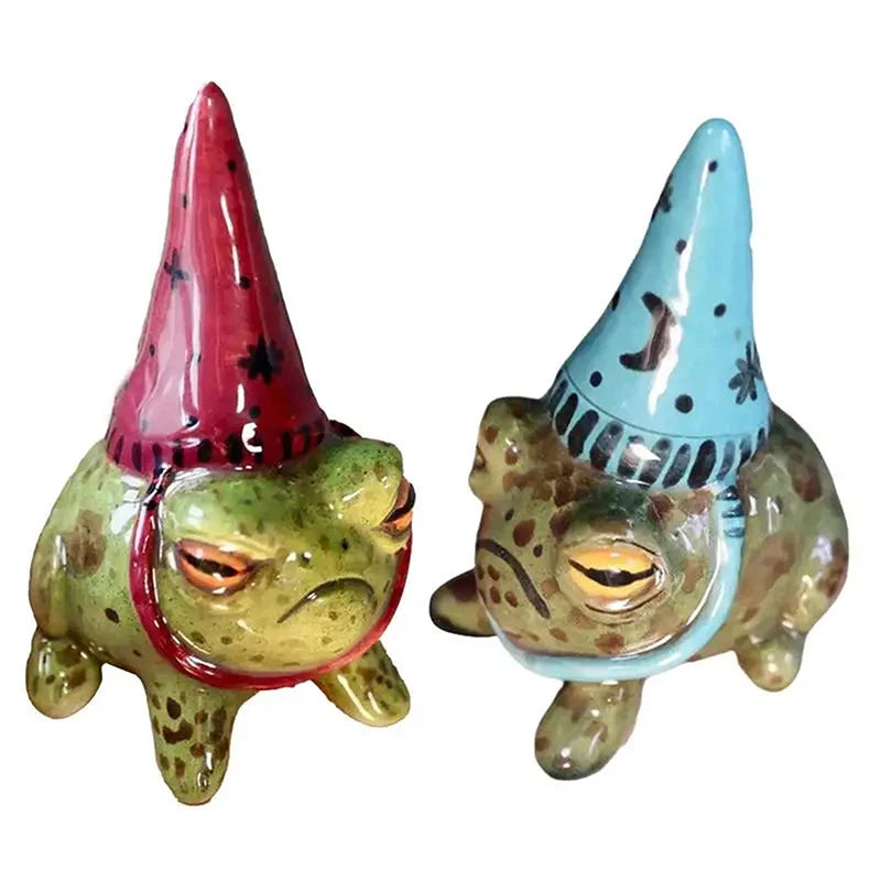 Cute Frog Statues for Garden Witch Hat Little Frog Statue  Figurine Outdoor Yard Art Sculpture Hand-Painted Bonsai Ornament