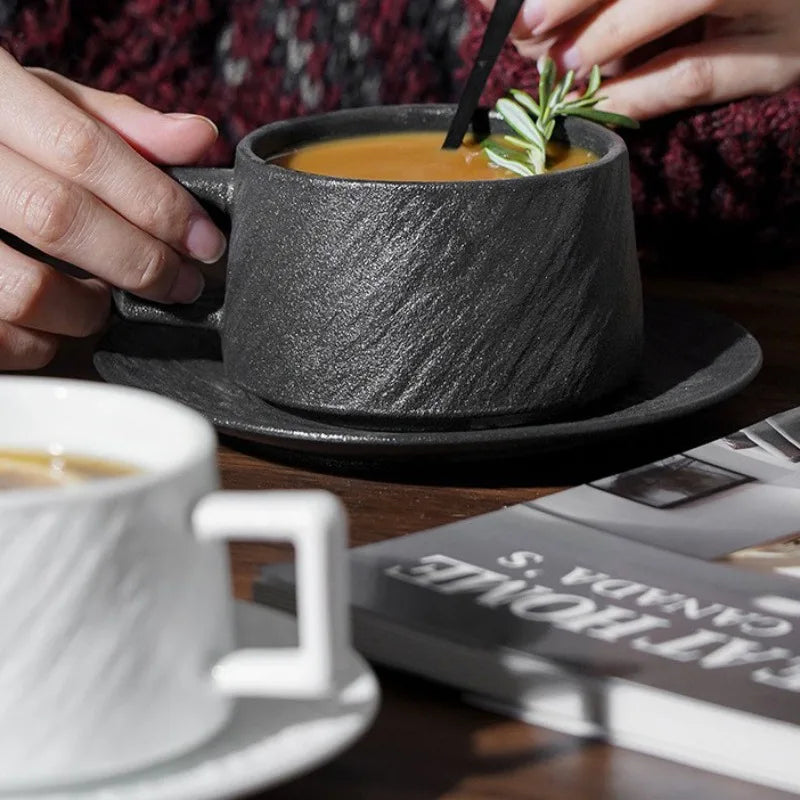 250ML Japanese Style Rock Sand Ceramic Coffee Cup Set Exquisite Afternoon Flower Tea Mug Hotel High-end Restaurant Coffee Cup