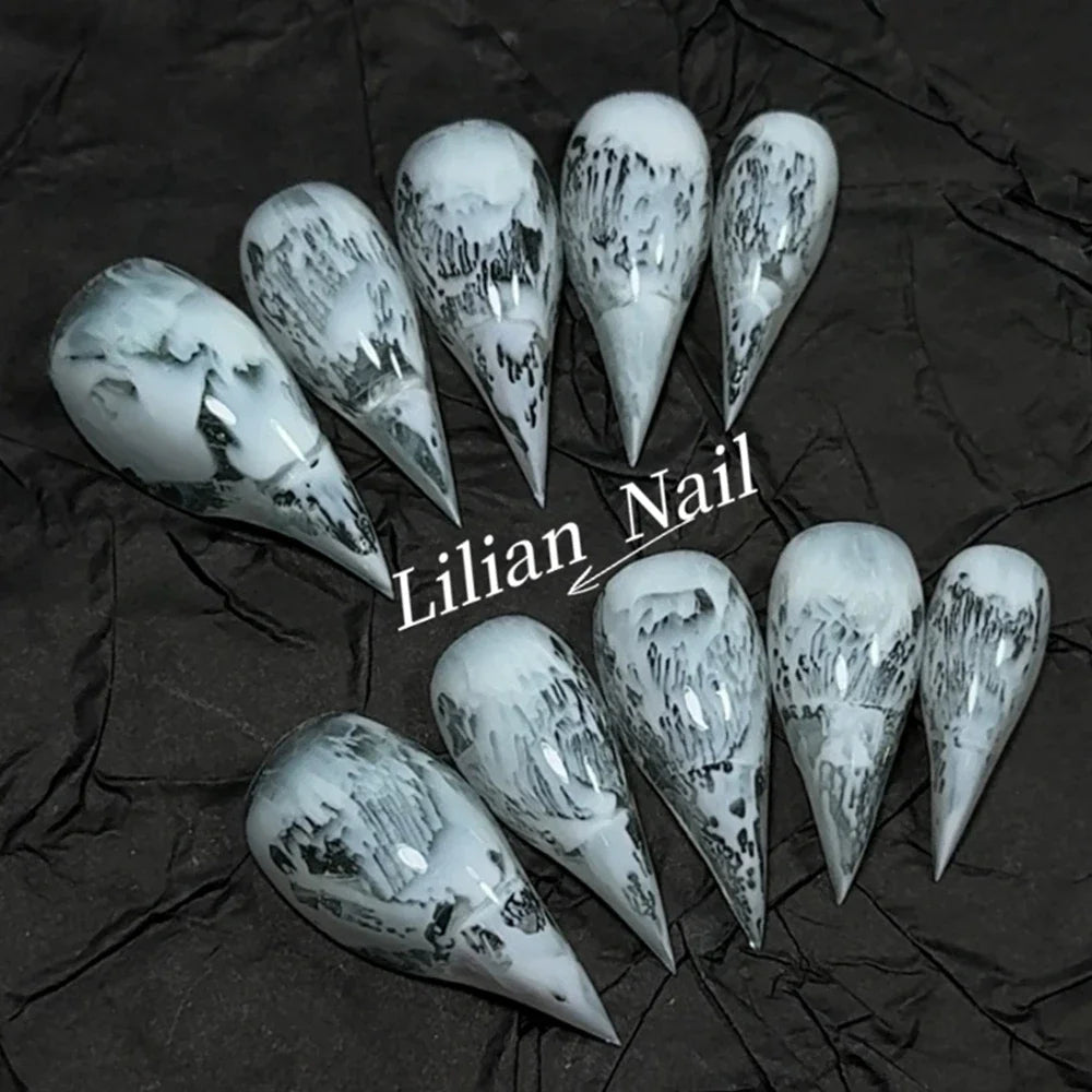 10Pcs Spice Girl Colorful Handmade Full Cover False Nail Y2K Long Dragon Shape Claw Cat Eyes Gradients Reusable Press On Nails