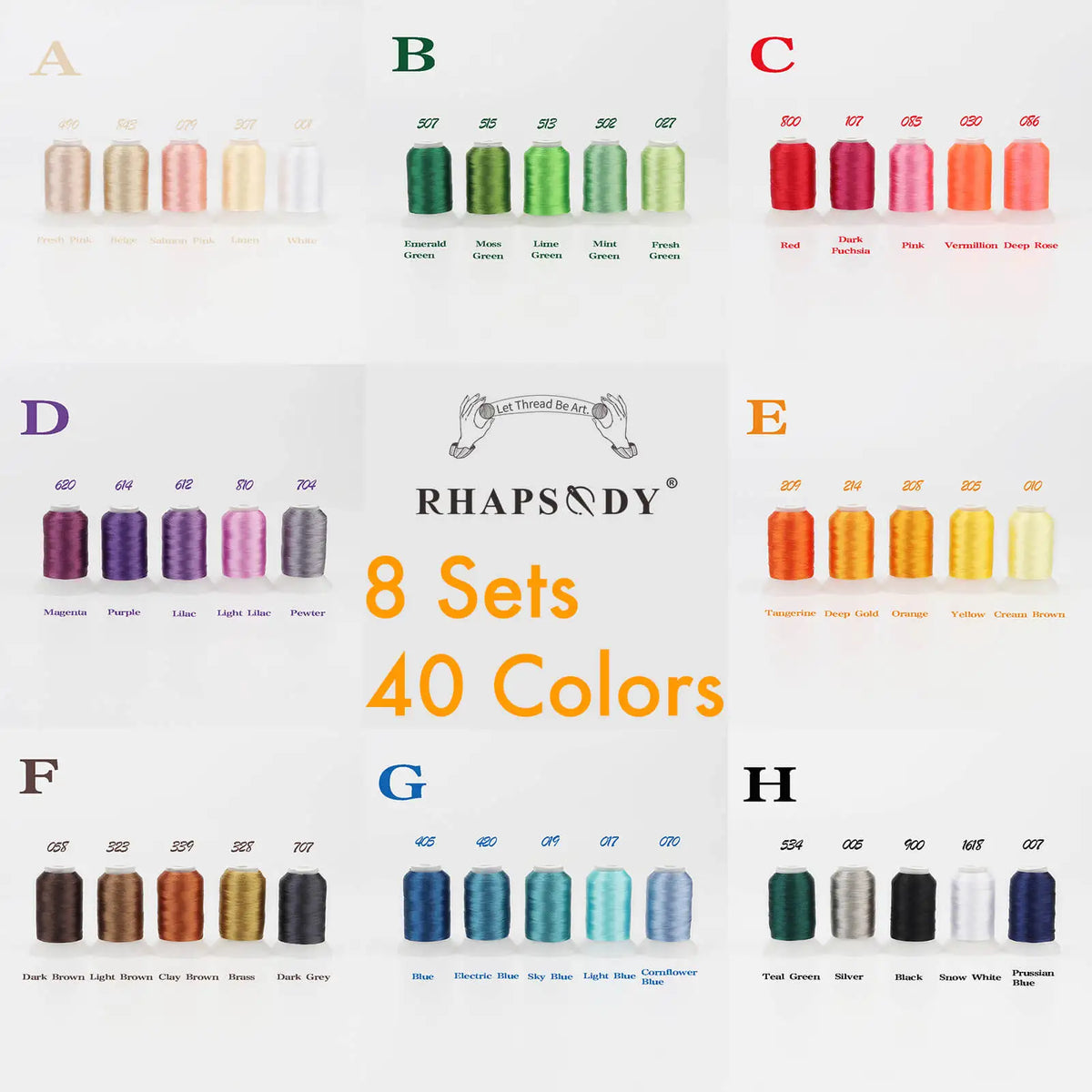 Rhapsody 40WT Polyester Embroidery Machine Thread 550Y 60 Colors Brother Babylock Janome Singer Pfaff Husqvarna Bernina Sewing