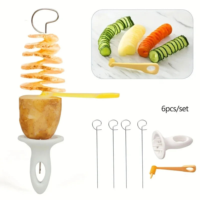 6Pcs Stainless Steel Spiralizer Set Multi-Functional Vegetable Cutter Perfect for Making Spiral Potatoes Carrots Kitchen Tool