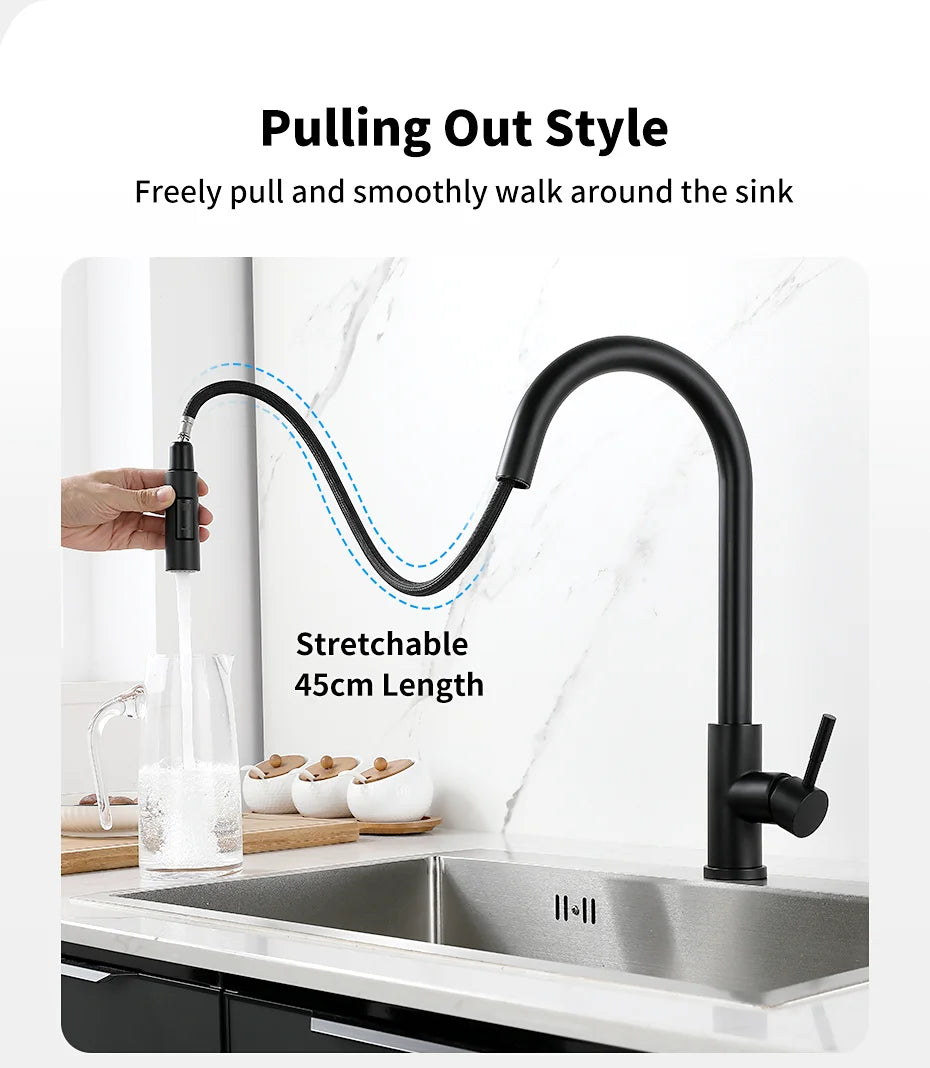 Black Smart Touch Kitchen Faucet Crane For Sensor Kitchen Water Tap Sink Mixer Rotate Touch Faucet Sensor Water Mixer 1015