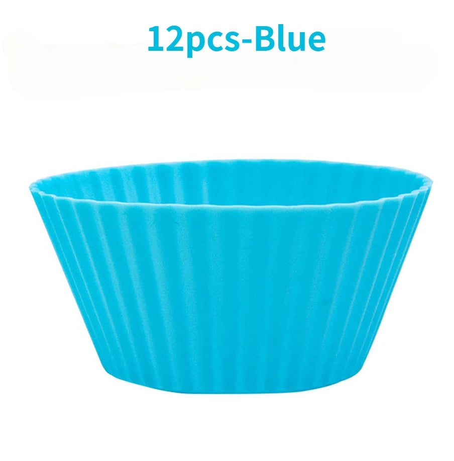 12pcs/Set Silicone Cake Mold Round Shaped DIY Cake Decorating Tools Muffin Cupcake Baking Molds Kitchen Cooking Bakeware Maker