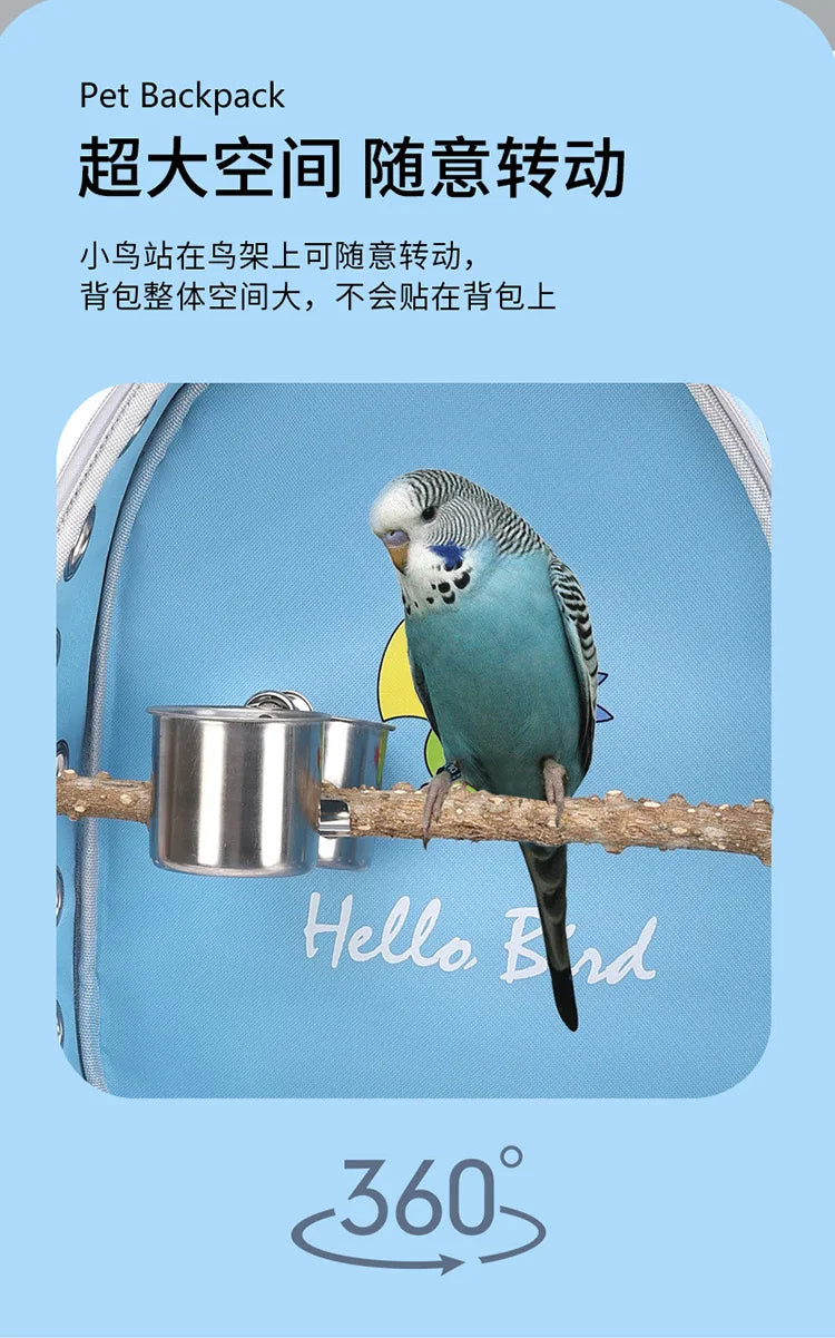 Portable Bird Cage with Prech Feeder and Tray, Acrylic Pet Backpack Bag, Parakeet, Cockatiel, Parrot, Bunny, Travel