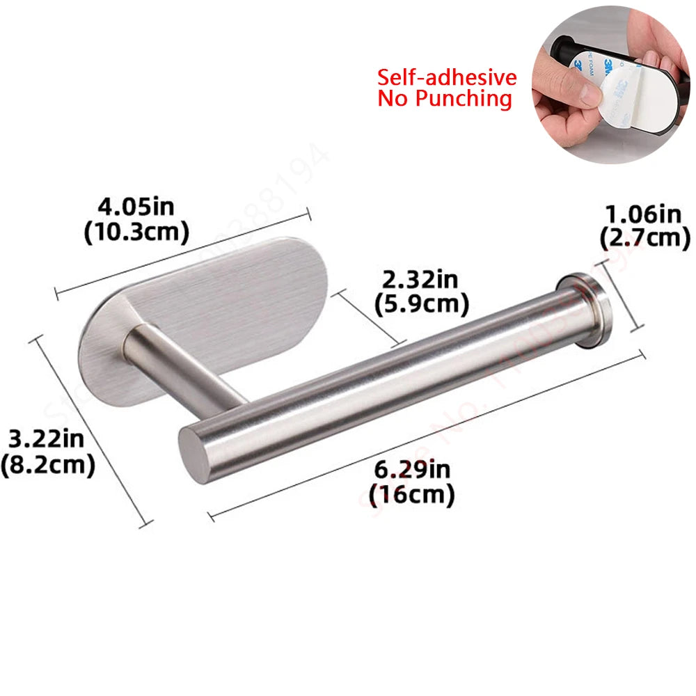 Hanging Paper Roll Towel Holder Bathroom Toilet Storage Stand Kitchen Organizer Napkin Rack Stainless Steel Adhesive Wall Mount