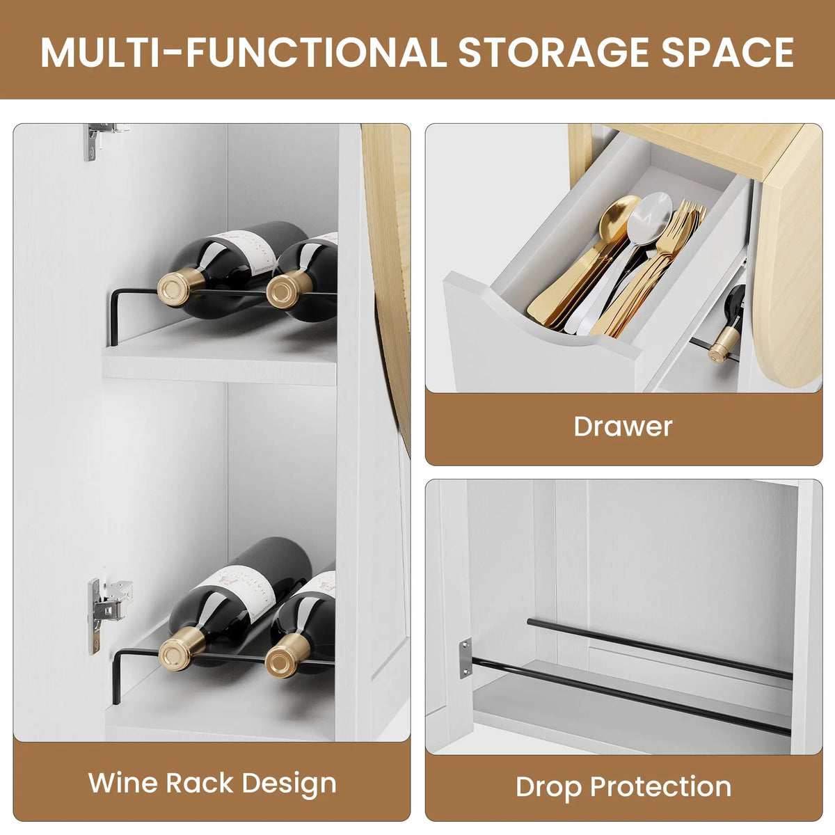 3-in-1 Folding Kitchen Table With Wine Rack