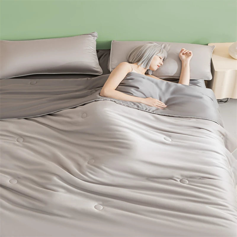 New Cooling Sensation Summer Duvet Brings Coolness Washed Ice Silk Blanket Instant Cool Quilt All Ages Silky Touch Comforter Set