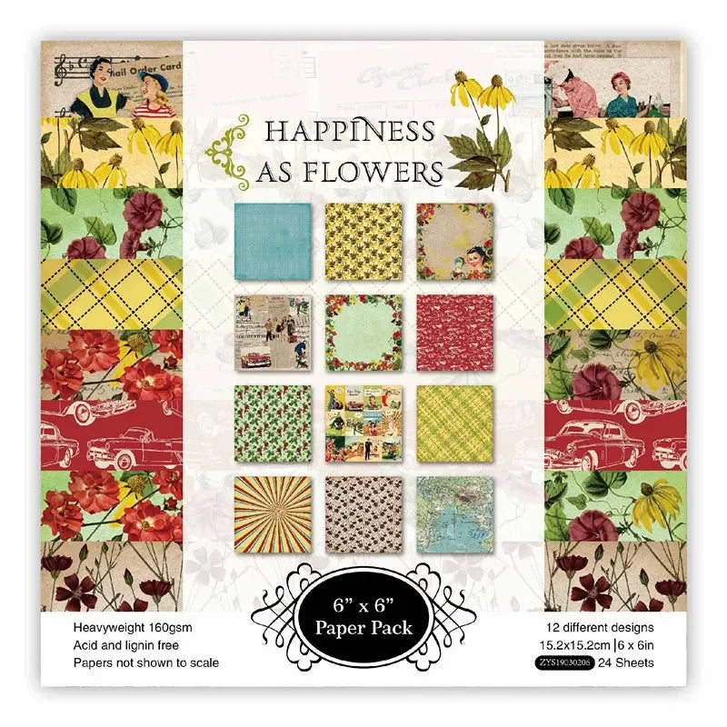 6x6 Scrapbooking Paper Pad  6/12 Sheets Floral Pattern Decorative Paper For Journaling Collage DIY Crafts