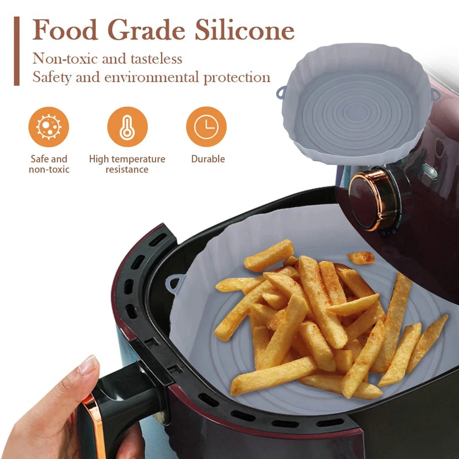 Silicone Basket for Air Fryer Oven Baking Tray Pizza Fried Chicken Silicone Mold Reusable Bakeware Liner Kitchen Accessorie