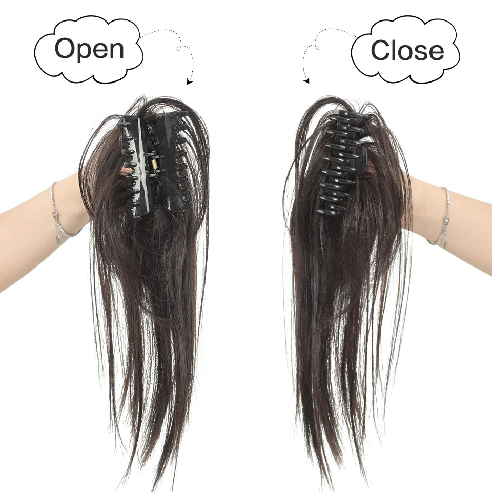 Short Straight Claw Clip Ponytail Extensions Synthetic Layered