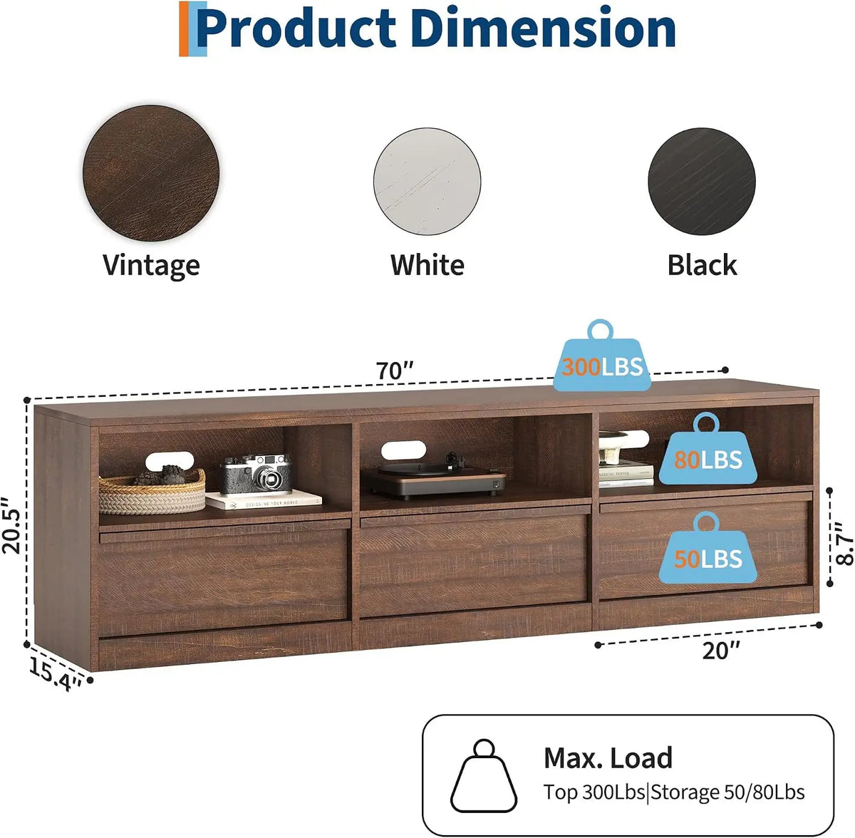 Garvee Solid Wood TV Cabinet With Drawers