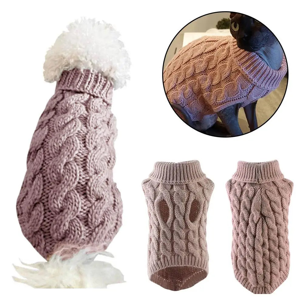 New Pet Small Pet Dog Clothes Sweater Fashion Autumn Winter Solid Fried Dough Twists Knitting Warm Comfort Clothing Wholesale
