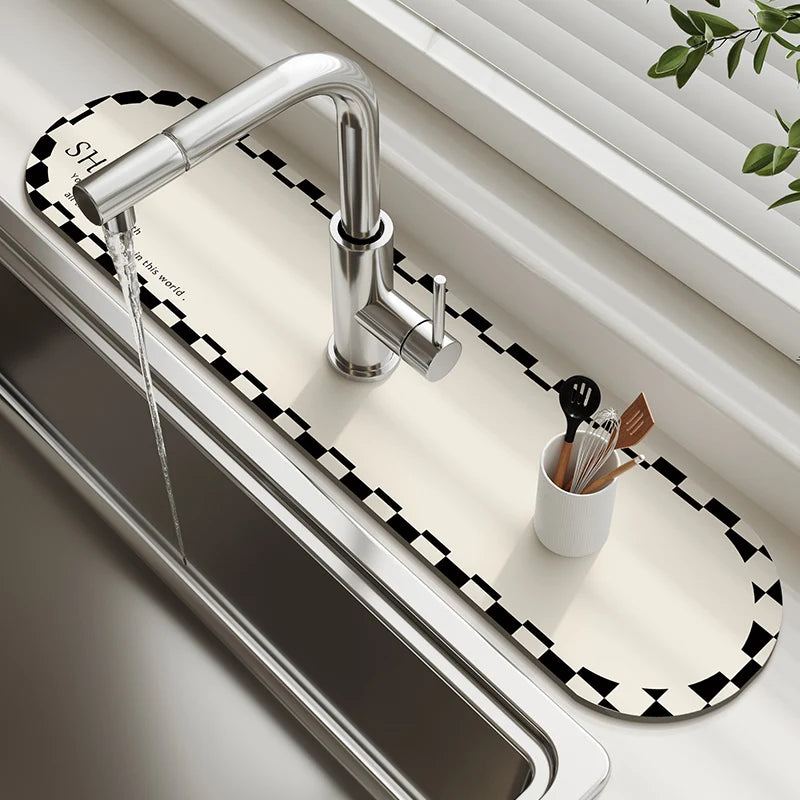 Kitchen Sink Faucet Mat Absorbent Faucet Splash Guard Drain Pad Bathroom Countertop Protector Diatomite Faucet Rug Washable