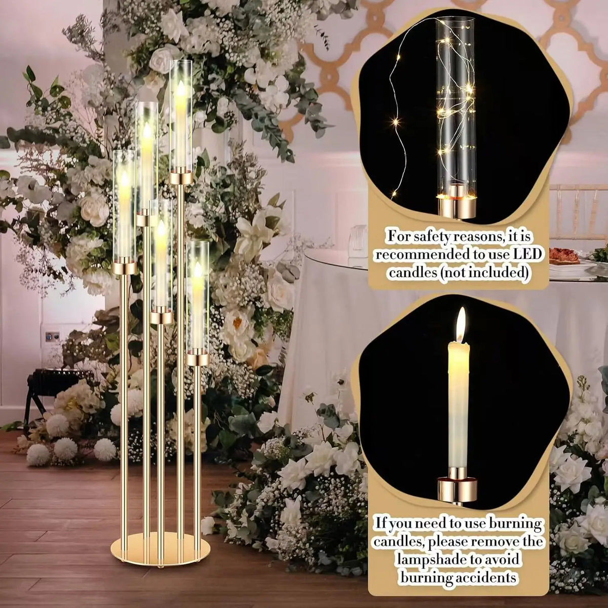 46"Tall Metal Floor Candlestick Holder with 24 PCS LED