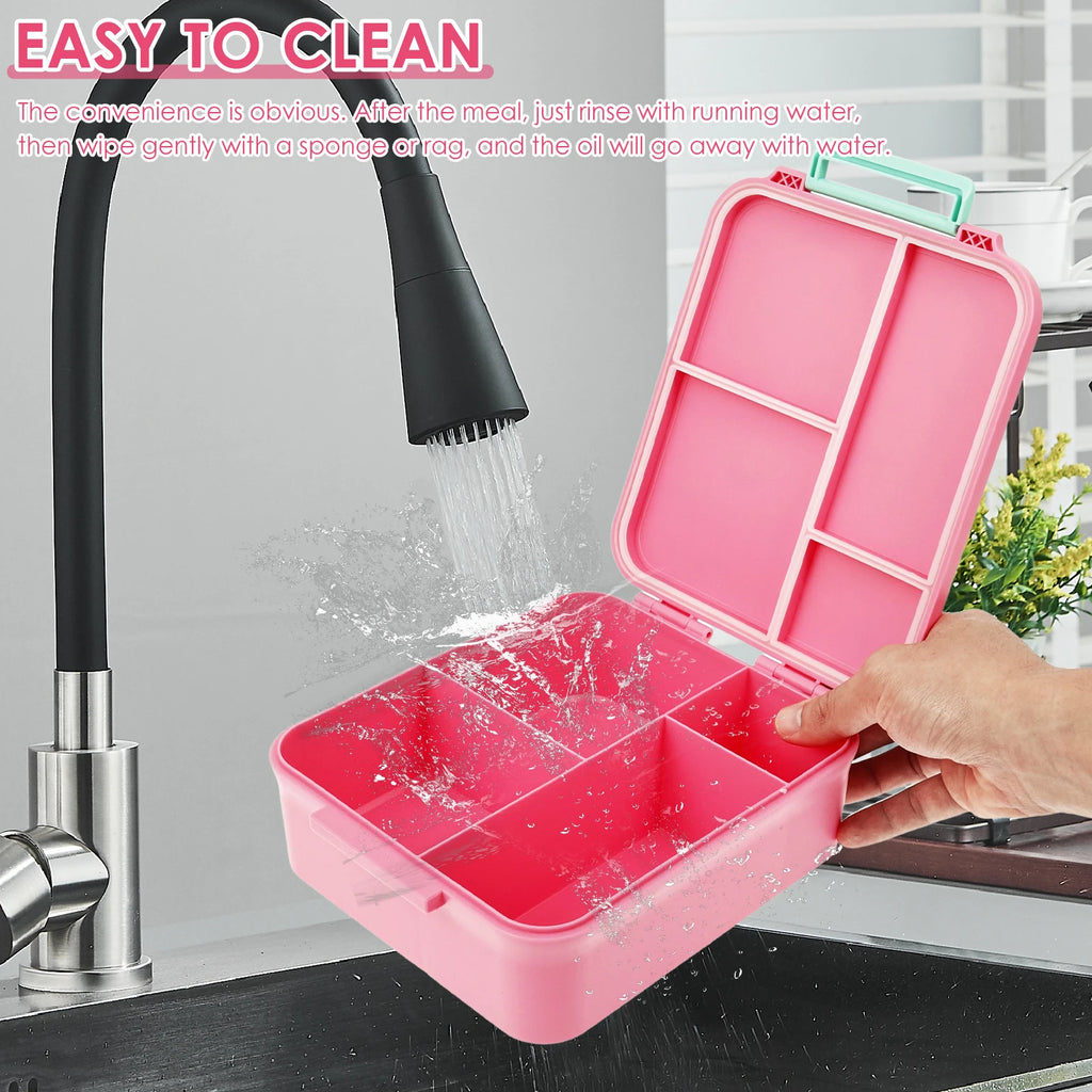Children and adults outdoor 1700ml large capacity food meal box with four compartments leak proof design and soup can spoon fork