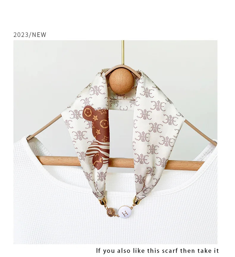 Imitation Silk Scarf Magnetic Buckle Necklace Pendant Wearing Spring and Autumn Cervical Protection for Women