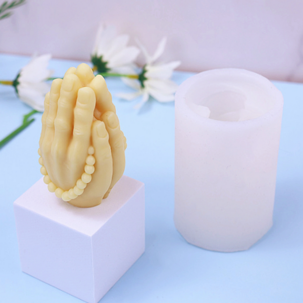 Folded Prayer Gesture Silicone Candle Mold Buddha Beads Hand Plaster Soap Resin Mould DIY Chocolate Cake Making Home Decor Gift
